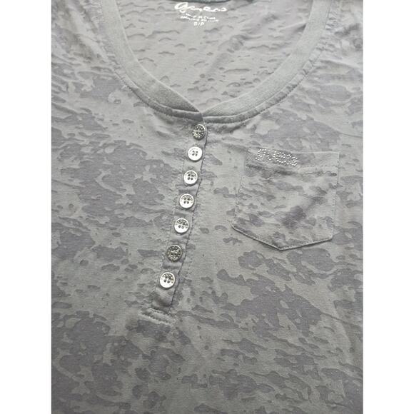 Vintage Y2K Guess Baby Doll Top Sheer Burn Out Gray T-shirt Fitted Small - Picture 2 of 4